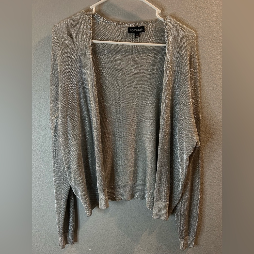 Topshop Metallic Gray Cardigan